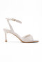 Beige Patent Leather Ankle Strap Single Strap Short Heeled Women's Sandals - 2