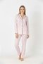 Women's Pink Striped Slim Fit Shirt Collar Front Buttoned Slim Fit Seasonal Long Sleeve Pajama Set - 8