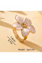 Women's Ecru Gold Enamel Flower Ring Adjustable Stylish Model Steel Look Jewelry - 3
