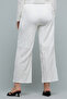 Women's Beige Schiffli Wide Leg Pants with Elastic Waist - 4