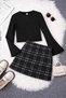 Girl's Plaid Fabric Crop Holiday Travel Stylish Suit, Slim Fit, Can Be Ordered One Size Larger.