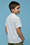 Boy's Cream Embroidered Shirt with Revere Collar and Short Sleeves - 5