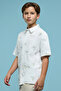 Boy's Cream Embroidered Shirt with Classic Collar and Short Sleeves - 3