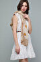 Women's Beige Floral Print Scarf, 180X185Cm - 3