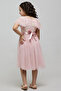 Girl's Pink Embroidered Dress with Crew Neck and Flutter Sleeves - 3