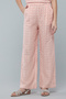 Girl's Pink Schiffli Straight Fit Pants with Elastic Waist