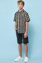 Boy's Beige Patterned Shirt with Classic Collar and Short Sleeves - 5