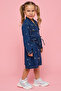 Girl's Dark blue Embroidered Denim Shirt Dress with Long Sleeves - 3