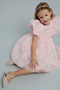 Girl's Pink Embroidered Dress with Square Neck and Ruffle Sleeves - 2