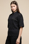 Women's Black Lace Shirt with Classic Collar and Short Sleeves - 2