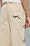 Girl's Beige Embroidered Wide Leg Pants With Button Closure - 2