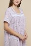 Women's Purple Floral Printed Nightdress with Square Neck and Short Sleeves - 5