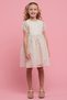 Girl's Cream Embroidered Dress with Crew Neck and Puff Sleeves - 2