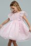 Girl's Pink Sequined Dress with Square Neck and Ruffle Sleeves - 3