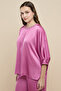 Women's Pink Embellished Top with Crew Neck and Batwing Sleeves - 2