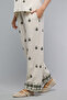 Women's Green Embroidered Wide Leg Pants with Drawstring Waist - 2
