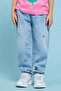 Girl's Blue Embroidered Relaxed Fit Jeans with Elastic Waist - 3
