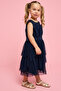 Girl's Dark blue Sequined Sleeveless Fit & Flare Dress with Round Neck - 2