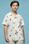 Boy's Beige Embroidered Shirt with Revere Collar and Short Sleeves