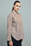 Women's Brown Striped Shirt with Classic Collar and Long Sleeves - 2