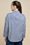 Women's Dark blue Striped Shirt with Classic Collar and Long Sleeves - 4