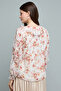 Women's Pink Floral Printed Top with V-Neck and Long Sleeves - 4