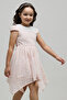 Girl's Pink Embroidered Dress with Peter Pan Collar and Cap Sleeves - 2