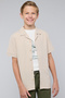 Boy's Beige Textured Shirt with Revere Collar and Short Sleeves