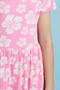 Girl's Pink Floral Printed Fit & Flare Dress with Crew Neck and Short Sleeves - 5