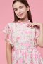 Girl's Cream Floral Print Tiered Dress with Mock Neck and Flutter Sleeves - 2