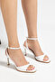 White Patent Leather Ankle Strap Single Strap Short Heeled Women's Sandals - 4