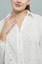 Women's Cream Schiffli Shirt with Classic Collar and Long Sleeves - 5