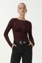 Women's Scarlet Semi-Transparent Boat Neck Ultra Light Burgundy Knitted Blouse