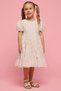 Girl's Pink Patterned Fit & Flare Dress with Crew Neck and Balloon Sleeves - 4