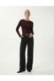 Women's Scarlet Semi-Transparent Boat Neck Ultra Light Burgundy Knitted Blouse - 2