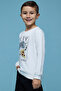 Boy's Cream Printed Sweatshirt with Crew Neck and Long Sleeves - 3