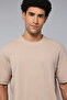 Men's Beige Textured T-Shirt with Crew Neck and Short Sleeves - 5