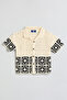 Boy's Cream Crochet Shirt with Revere Collar and Short Sleeves