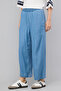 Women's Blue Washed Wide Leg Denim Pants with Elastic Waist - 3