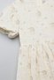 Girl's Beige Embroidered Dress with Crew Neck and Puff Sleeves - 2