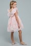 Girl's Pink Embroidered Dress with Square Neck and Ruffle Sleeves - 5