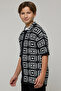 Boy's Black Crochet Shirt with Classic Collar and Short Sleeves - 3