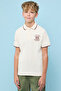 Boy's Beige Printed Polo T-Shirt with Short Sleeves