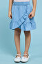 Girl's Blue Washed Denim Skirt with Elastic Waist - 2