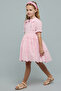 Girl's Pink Embroidered Dress with Peter Pan Collar and Puff Sleeves - 3