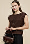 Women's Brown Textured Top with Boat Neck and Extended Sleeves - 3