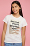 Girl's White Typography Print T-Shirt with Crew Neck and Short Sleeves