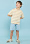 Boy's Beige Striped T-Shirt With Henley Neck And Short Sleeves