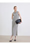 Lcw Everyday Black Polo Collar Striped Slit Dress - 2