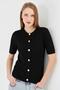 Women's Crew Neck Hair Knit Short Sleeve Knitwear Cardigan 121824 Black - 6